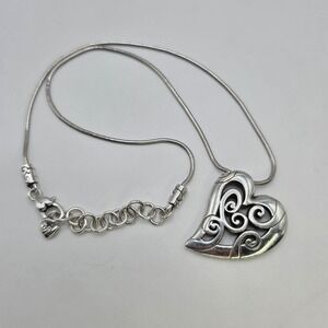 BRIGHTON 'Mingle Heart' Necklace Lopsided Swirl Scroll Silver Plate‎ 20"